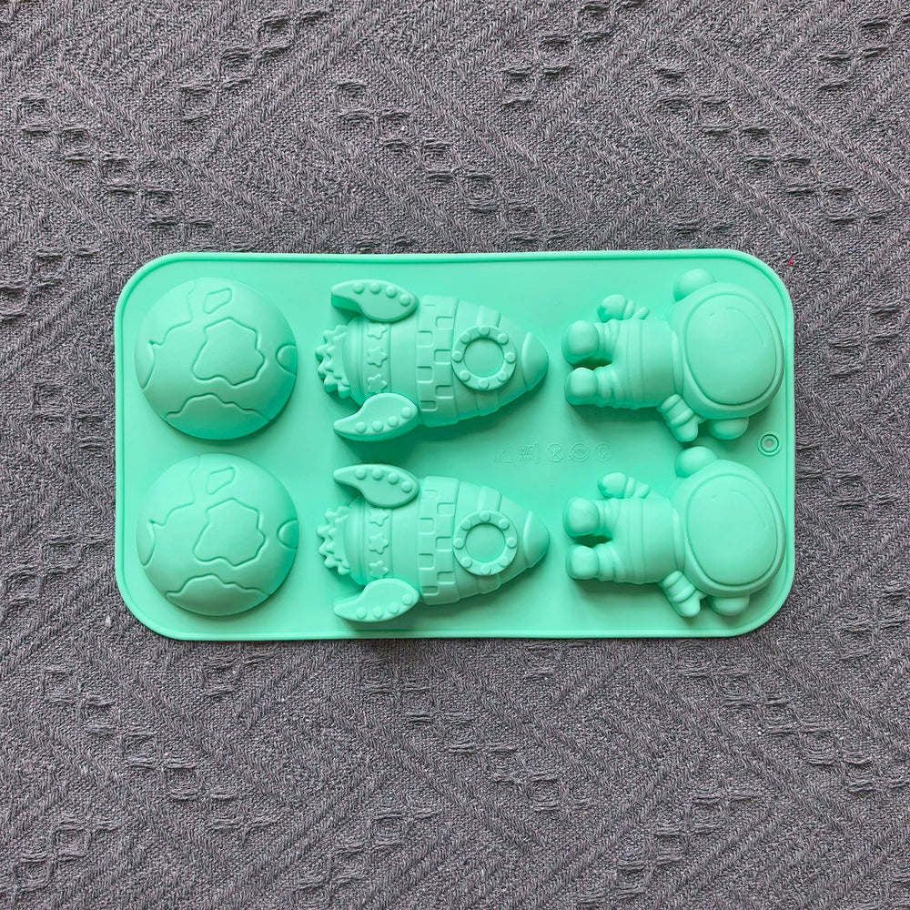 6-Cavity Astronaut Rocket Earth Silicone Cake Mold for DIY Chocolate Mousse Dessert Baking