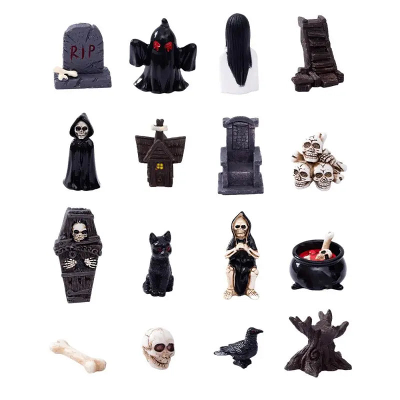 Halloween Miniature Figurine Bone Skull Coffin House Chair Ghost Decor Resin