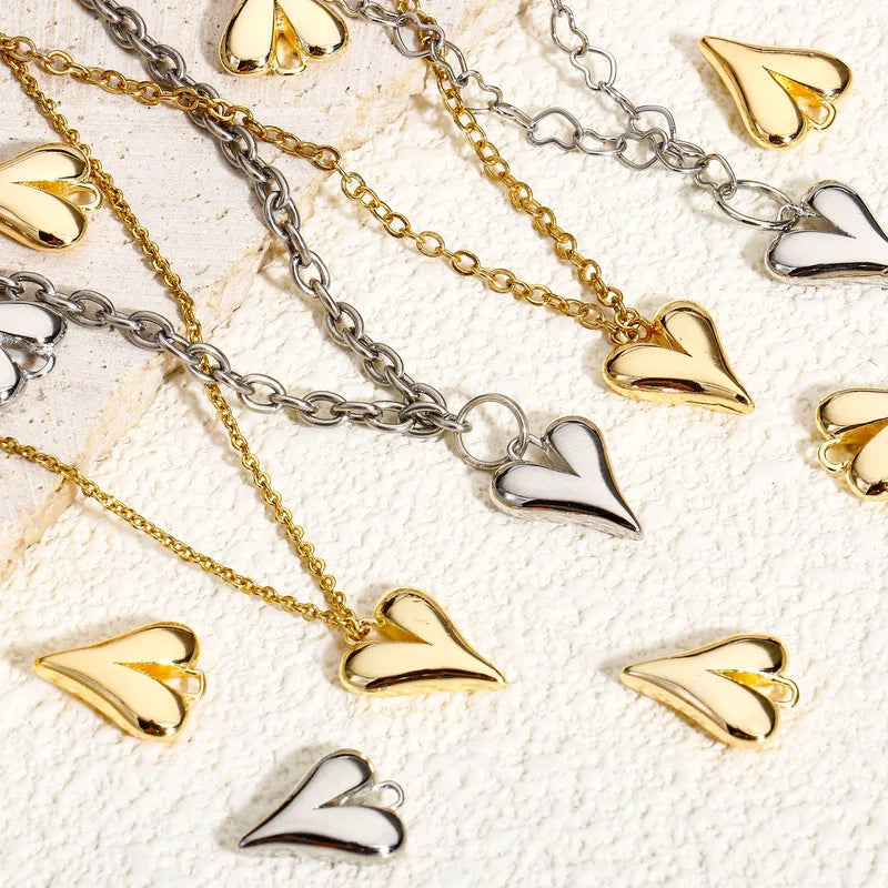 2pcs Heart-Shaped Brass Jewelry Charms for DIY Necklace & Earrings, Gold & Silver Tones