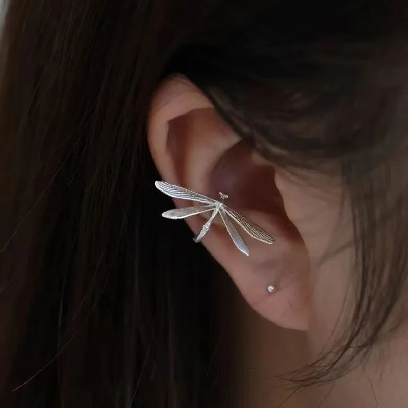 Vintage Dragonfly No Hole Earrings for Women Insect Bone Clip Jewelry