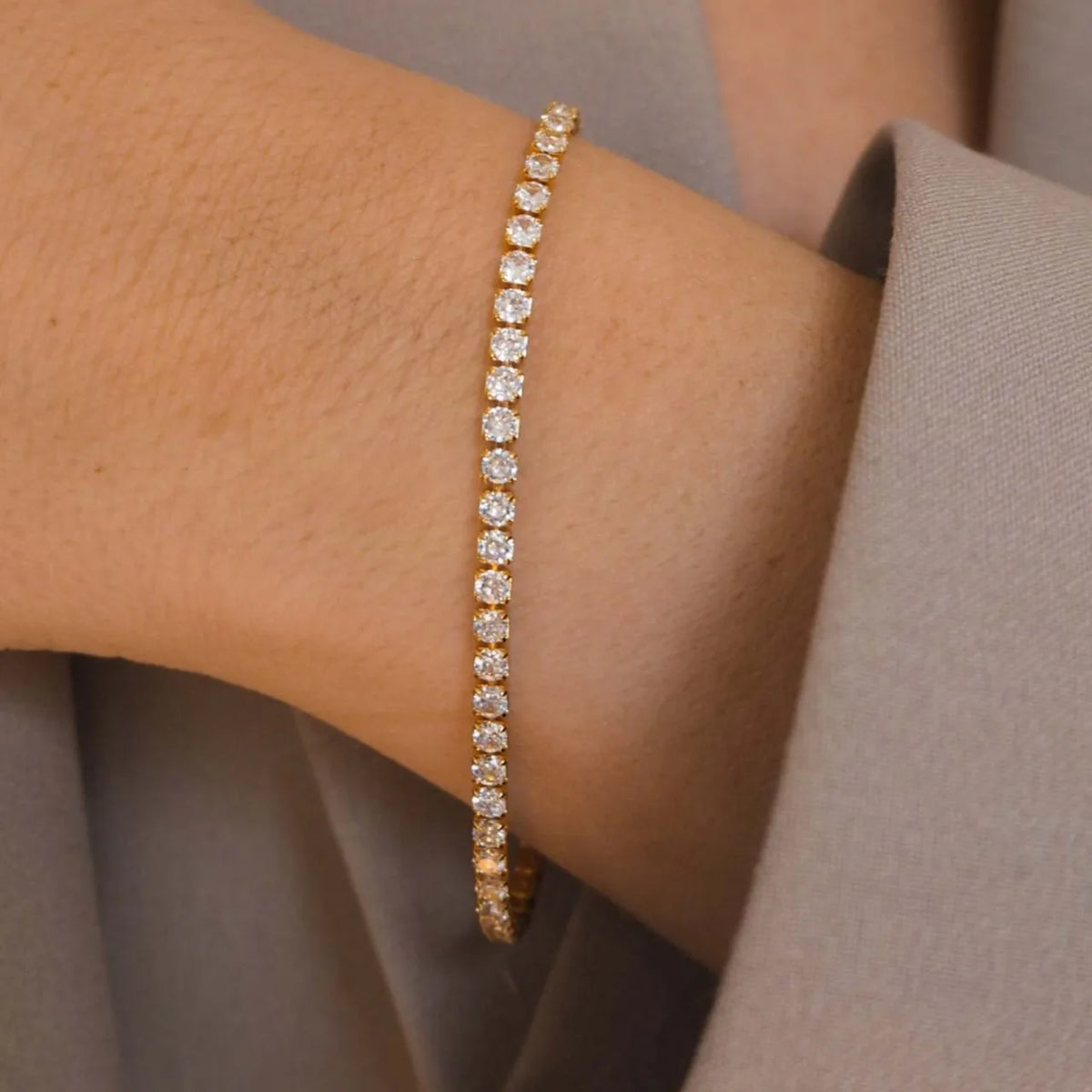 Gold Plated Stainless Steel Tennis Bracelets & Necklaces Set Women Zirconia CZ Jewelry
