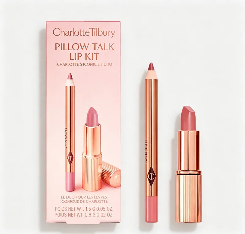 Makeup Lipstick & Lip Liner Set with Blush and Foundation - Natural Dewy Finish