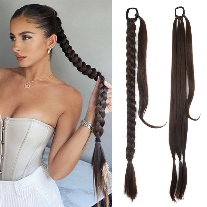 Synthetic Braided Ponytail Extensions for Women Long Hairpiece with Hair Tie - Black & Blonde