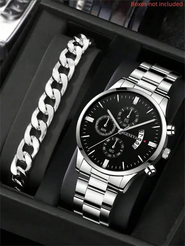 Luxury Men’s Business Watch Stainless Steel Big Dial Quartz Wristwatch - Multiple Colors