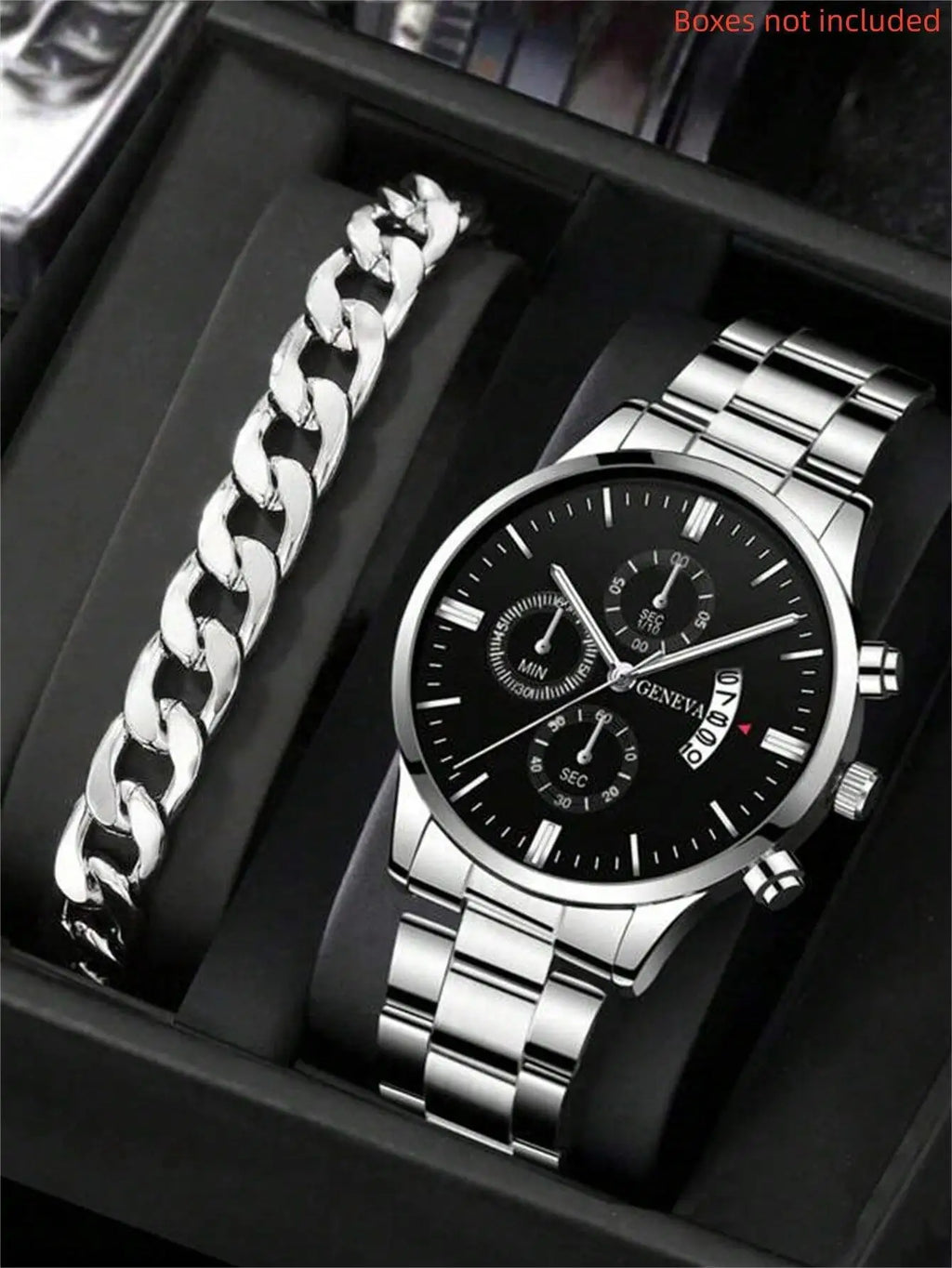 Luxury Men’s Business Watch Stainless Steel Big Dial Quartz Wristwatch - Multiple Colors