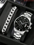 Luxury Men’s Business Watch Stainless Steel Big Dial Quartz Wristwatch - Multiple Colors