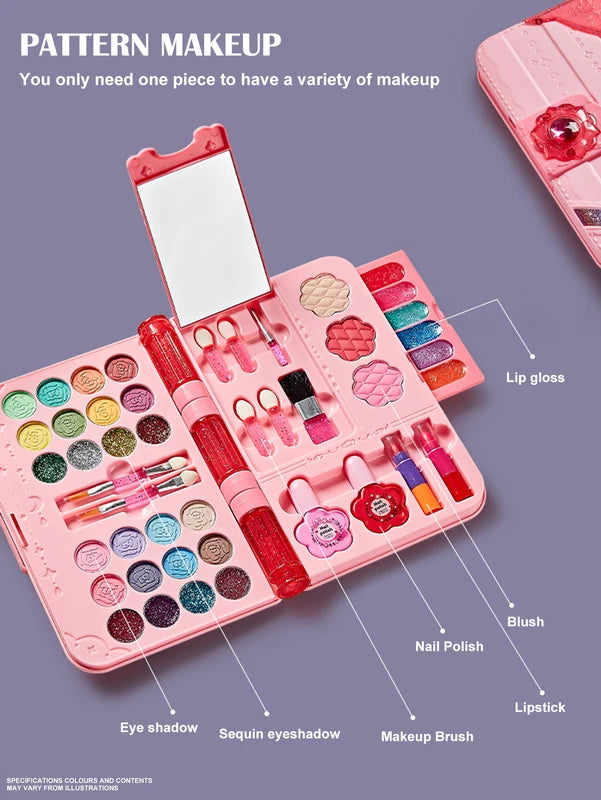 Kids Makeup Kit for Girls - Washable Play Cosmetic Set with Mirror and Accessories