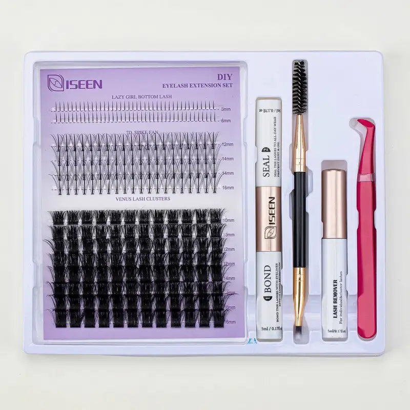 DIY Lash Extension Kit with Clusters, Bond & Seal, Tweezers, Brush & Remover
