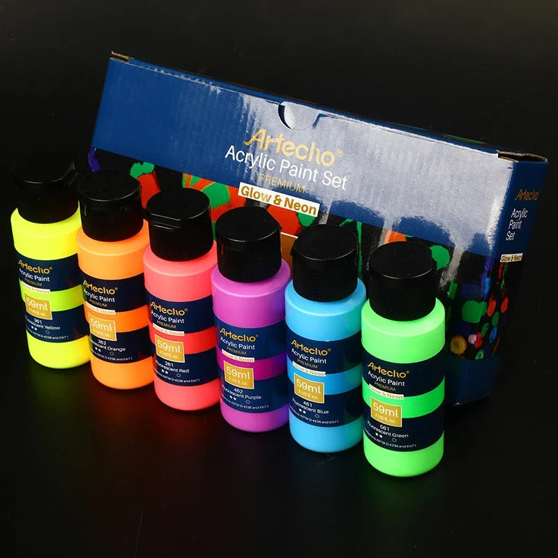 Luminescent Acrylic Paint Set 58ml Multi-Color for Ceramic Glass Fabric DIY Art
