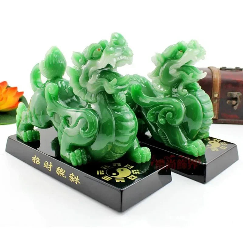 Imitation Jade Pixiu Feng Shui Statue Decor Resin Sculpture for Home Office
