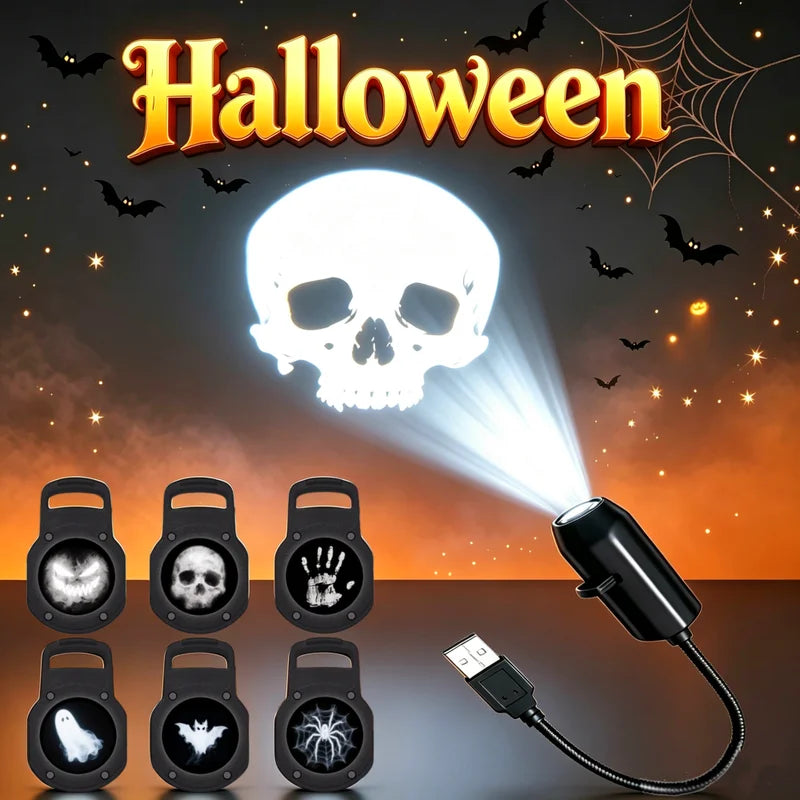 LED Projector Night Light with Ghost Skull Pattern for Room Ceiling Wall Decor - USB