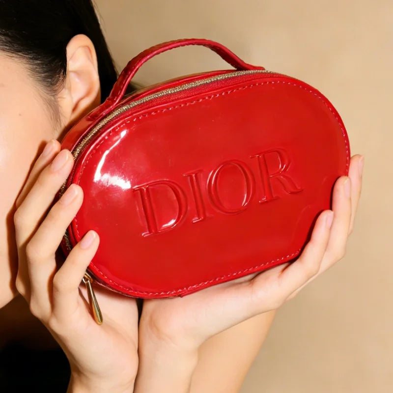 Luxury Red Oval Handheld Makeup Organizer Pouch Waterproof Travel Cosmetic Bag