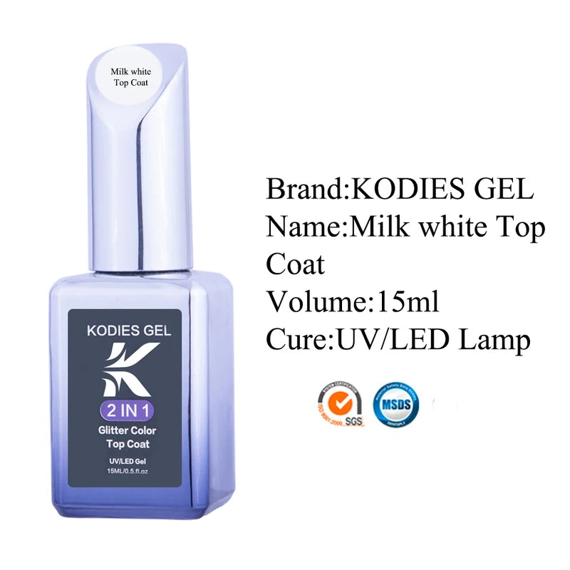 Milky White UV Gel Top Coat for Nails - Translucent Jelly Finish, No Sticky Residue, 15ml