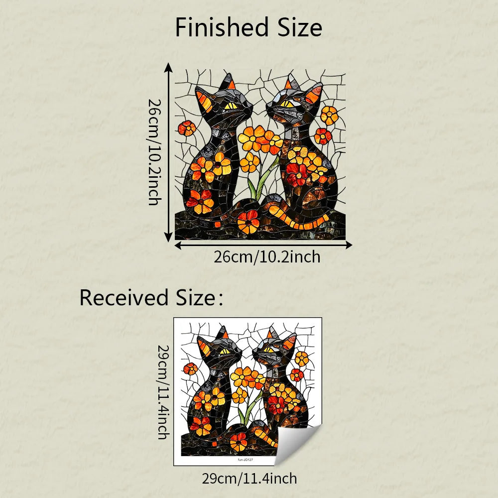 Cartoon Kitten Flower Glass Stickers for Wall Decoration - 1 Piece