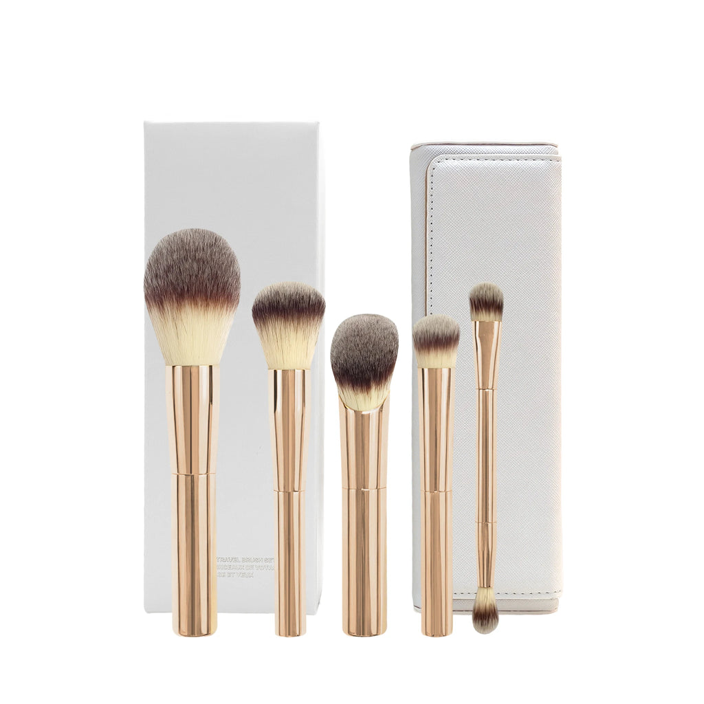 5PCS Makeup Brush Set - Synthetic Hair Foundation & Eyeshadow Brushes, Travel Friendly, Champagne Gold