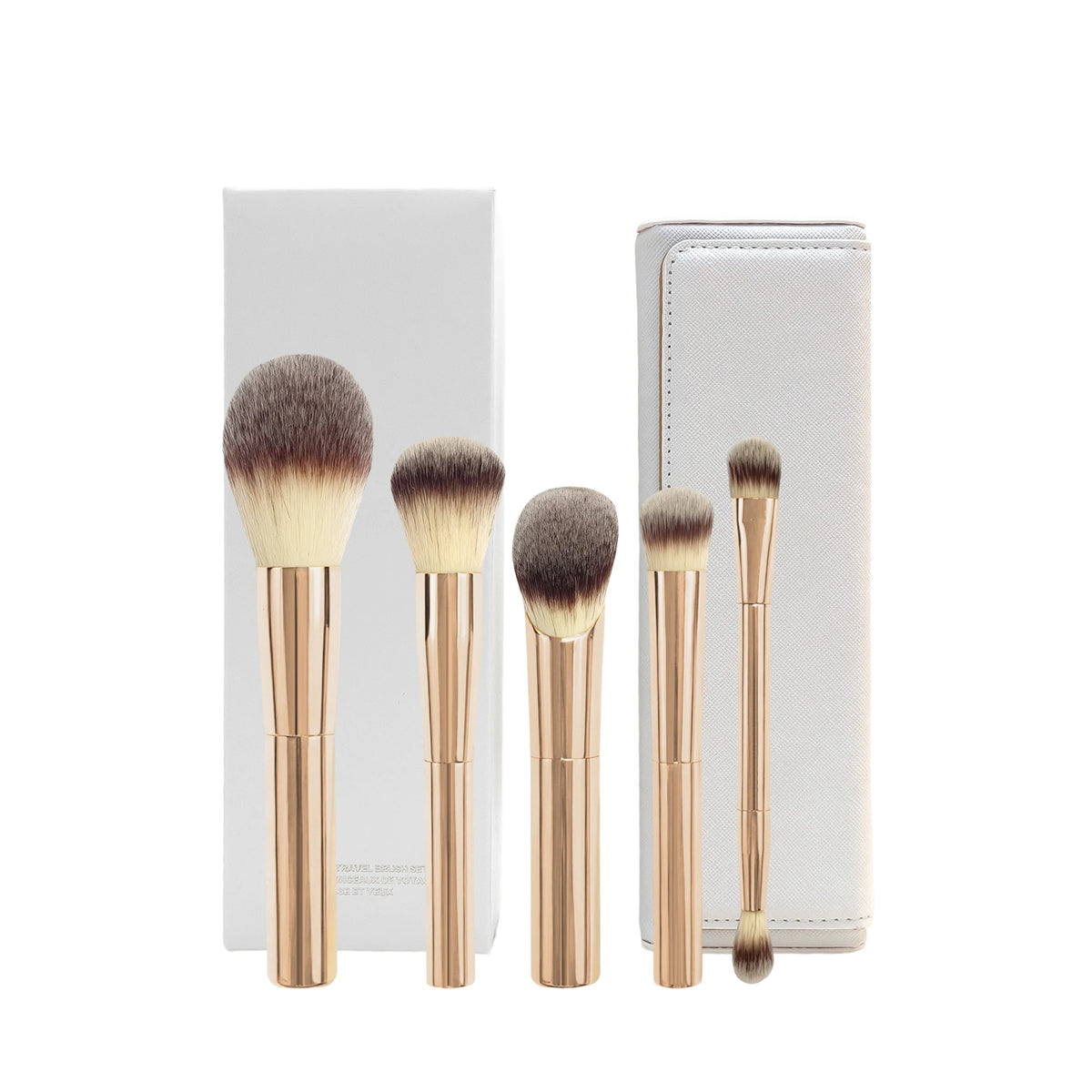 5PCS Makeup Brush Set - Synthetic Hair Foundation & Eyeshadow Brushes, Travel Friendly, Champagne Gold