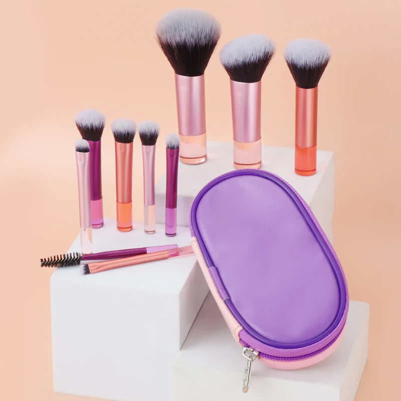Mini Makeup Brush Set - Portable Travel Cosmetic Tool with Multiple Colors