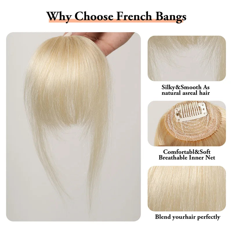Human Hair Bangs Clips - 4.5 Inch Air Fringe Hairpiece for Women