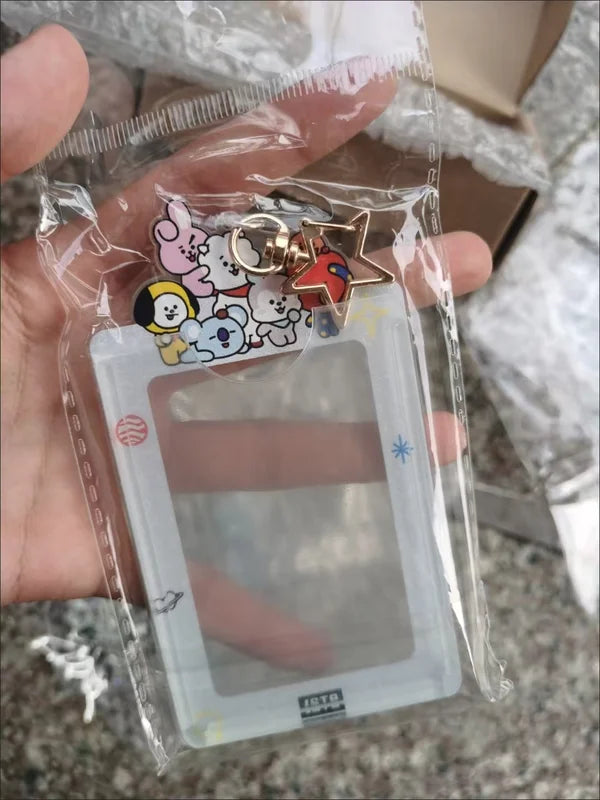 Kawaii BT21 Card Holder Keychain with Card Storage Pendant ID Badge Case