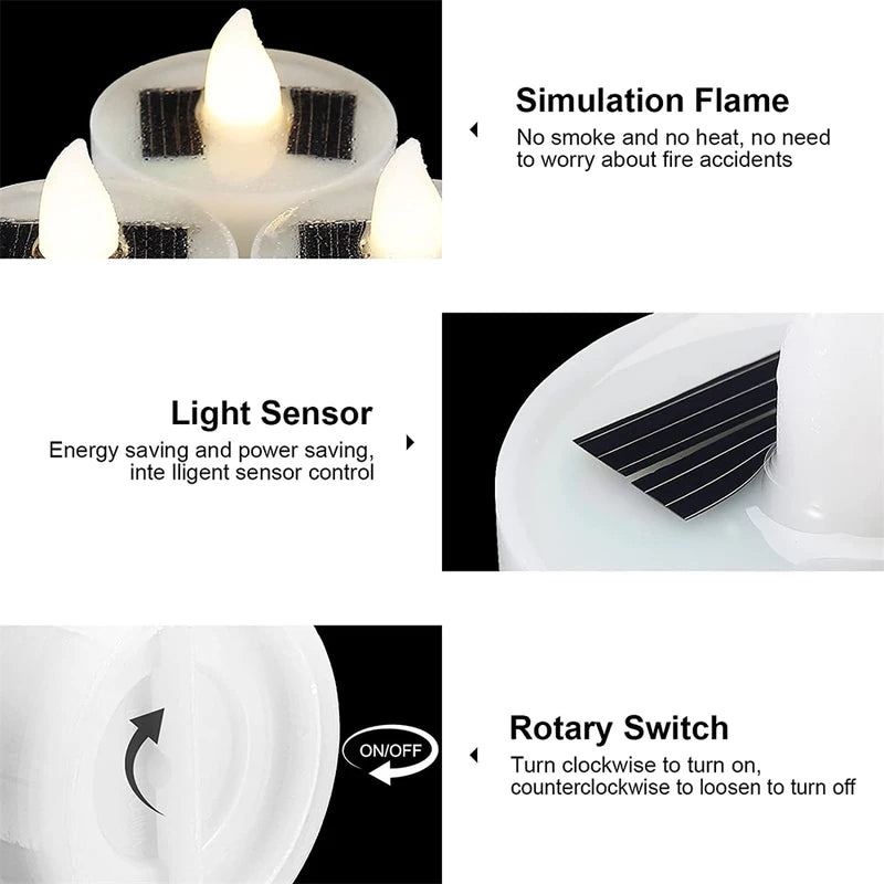 Outdoor Solar Flameless LED Tea Lights Waterproof Rechargeable for Garden & Party Decor