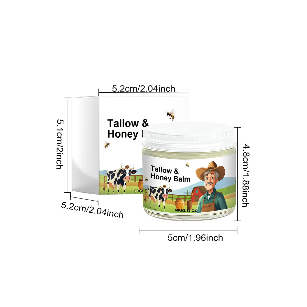Organic Grass-Fed Beef Tallow Balm with Raw Honey - Natural Moisturizer for Soft Skin