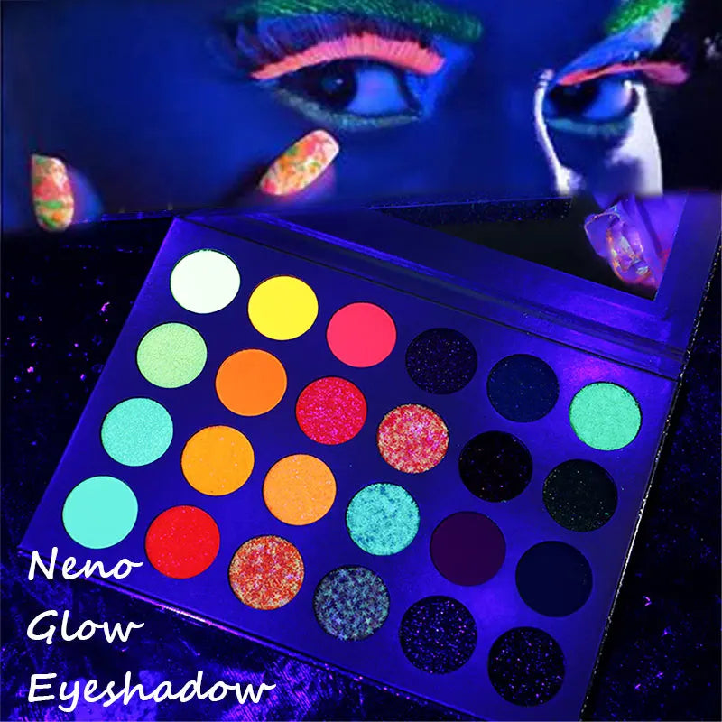 24-Color Neon Rainbow Eyeshadow Palette UV Fluorescent Matte Glitter Waterproof
