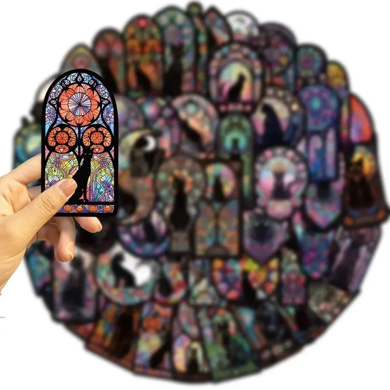 50PCS Gothic Cat Moon Stickers Halloween Tarot Decals for Scrapbook Phone Luggage
