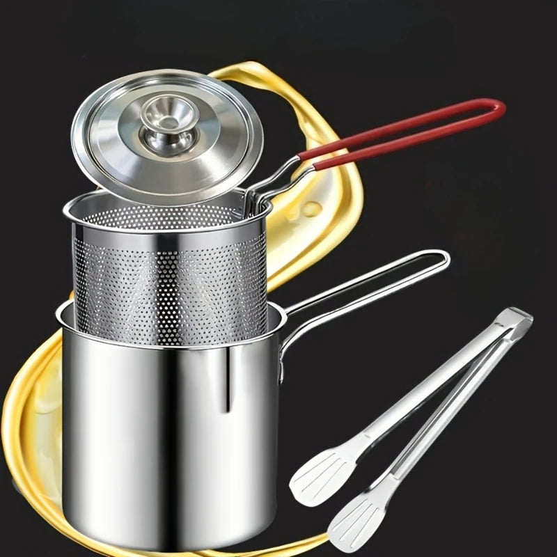 Stainless Steel Fryer Basket with Filter & Tongs - Multipurpose Kitchen Tool