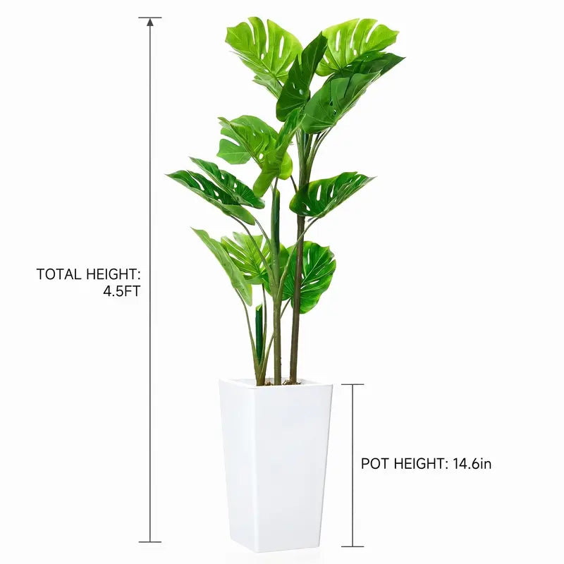 Artificial Monstera Tree with Tall White Planter - Indoor Faux Tropical Plant