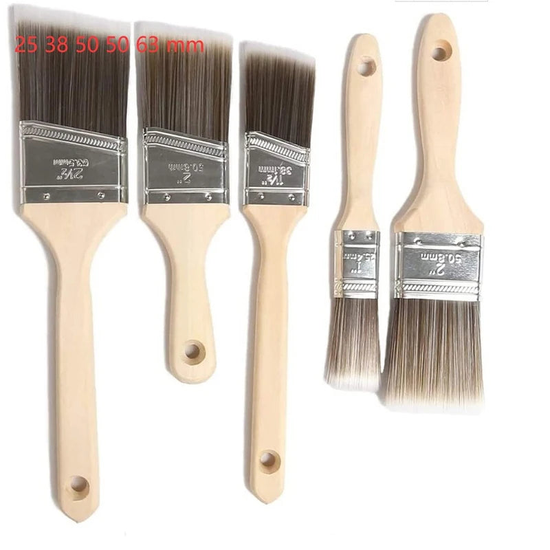 Paint Brush Set 5Pcs Long-Handled Nylon Art & Marine Brushes White Coffee