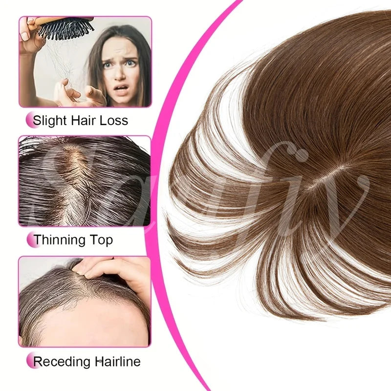 Human Hair Toppers for Women - Clip-In Volumizer & Thinning Hair Cover, 8-14 Inch Options