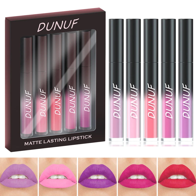 Matte Lipstick Set 5 Colors Waterproof Long-Lasting Lip Gloss & Lip Tint Kit