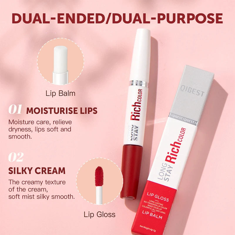 Double-Ended Lip Gloss & Lip Balm Matte Misty Surface Non-Stick Cup Transparent Lip Makeup with Mirror Water Light