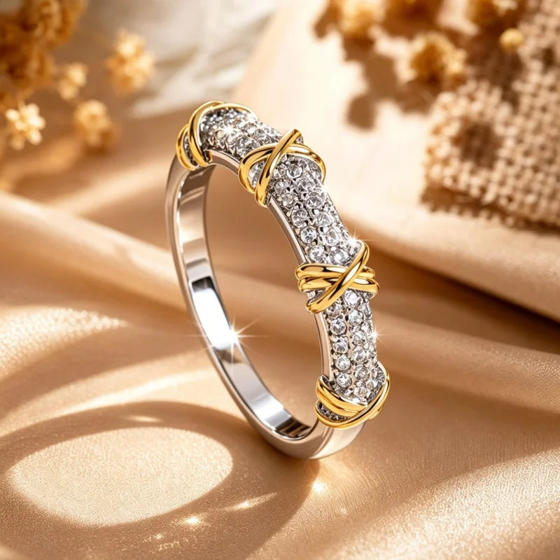 Interlaced Lines Zirconia Ring - Fashion Jewelry for Daily Wear, Multiple Sizes