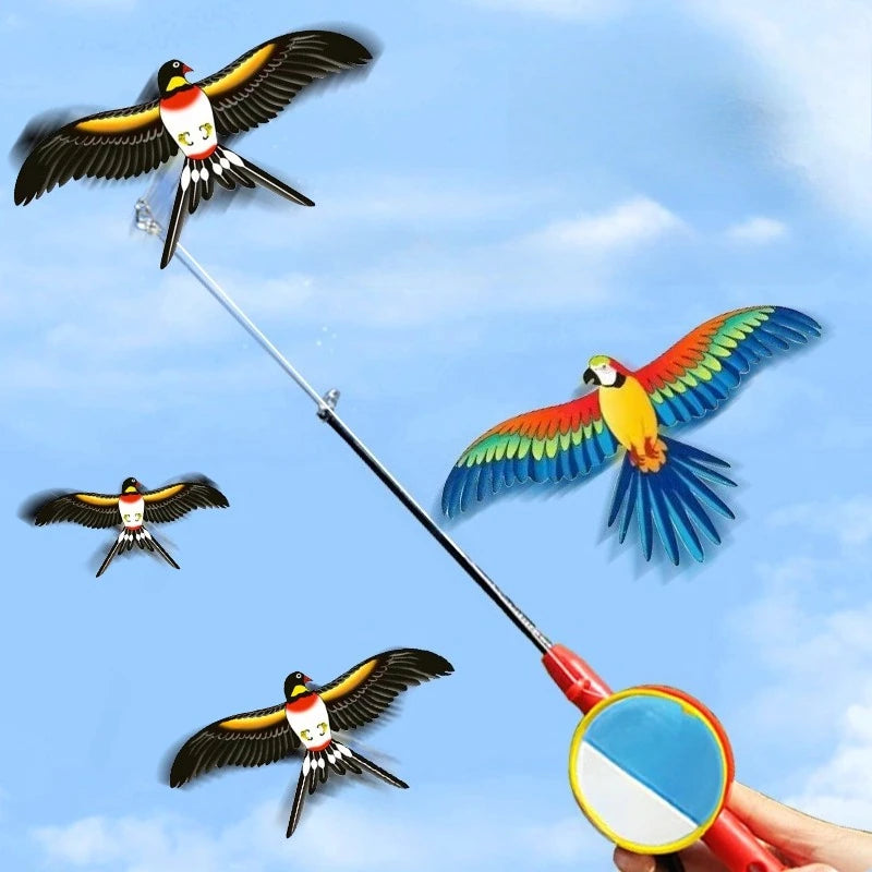 Kids Outdoor Mini Animal Kite with Foldable Fishing Rod - Butterfly Parrot Swallow