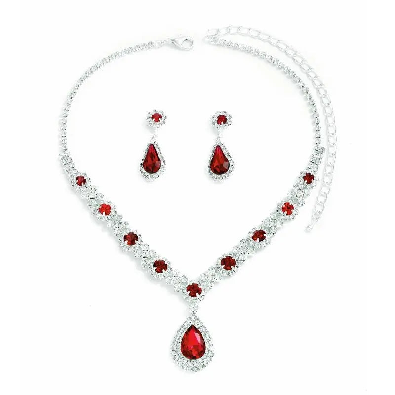 Women’s Crystal Droplet Necklace and Earrings Set for Weddings and Formal Events