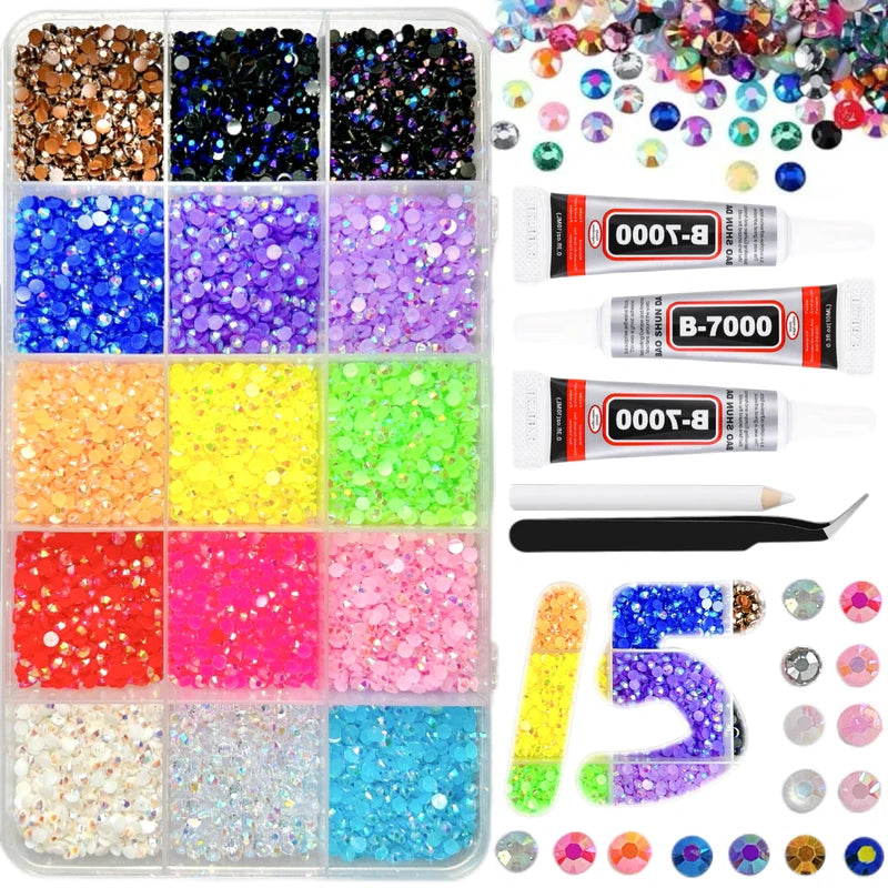 Nail Rhinestone Bedazzling Kit with 3D Multi-Color Resin Diamonds for Nail Art & Jewelry DIY