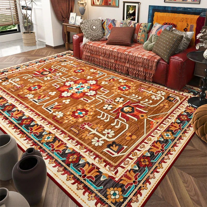 Large Bohemian Floral Area Rug for Living Room and Bedroom - Ethnic Style Carpet