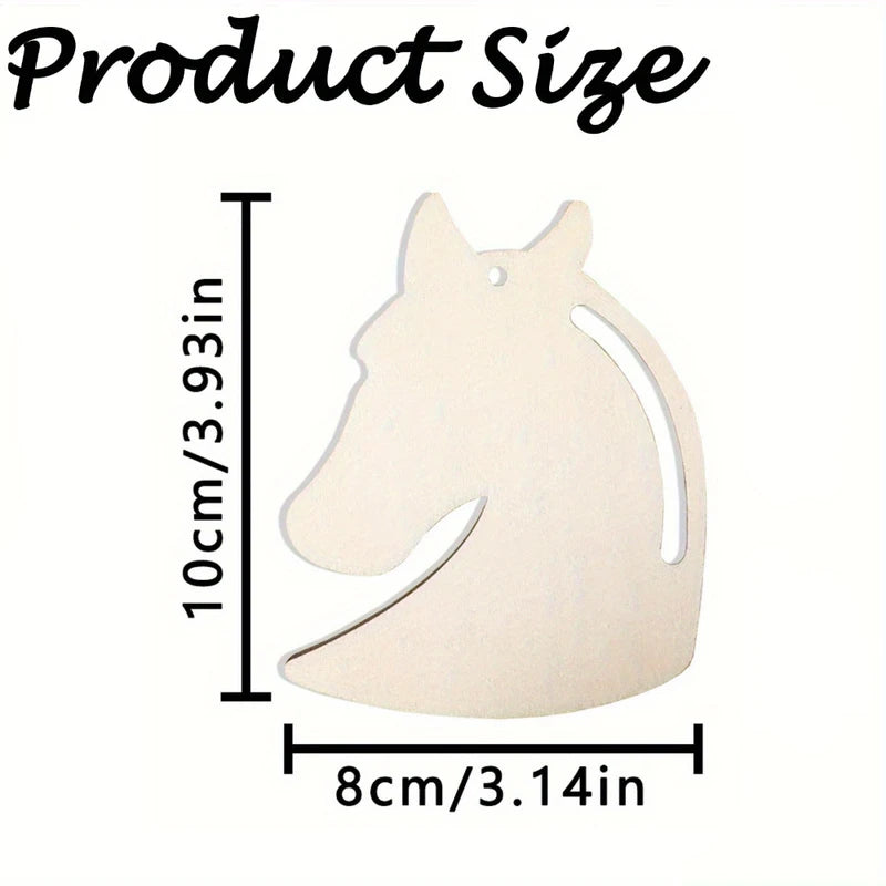 Wooden Horse-Head-Shaped Ornaments Set for Painting DIY Crafts Party Decor