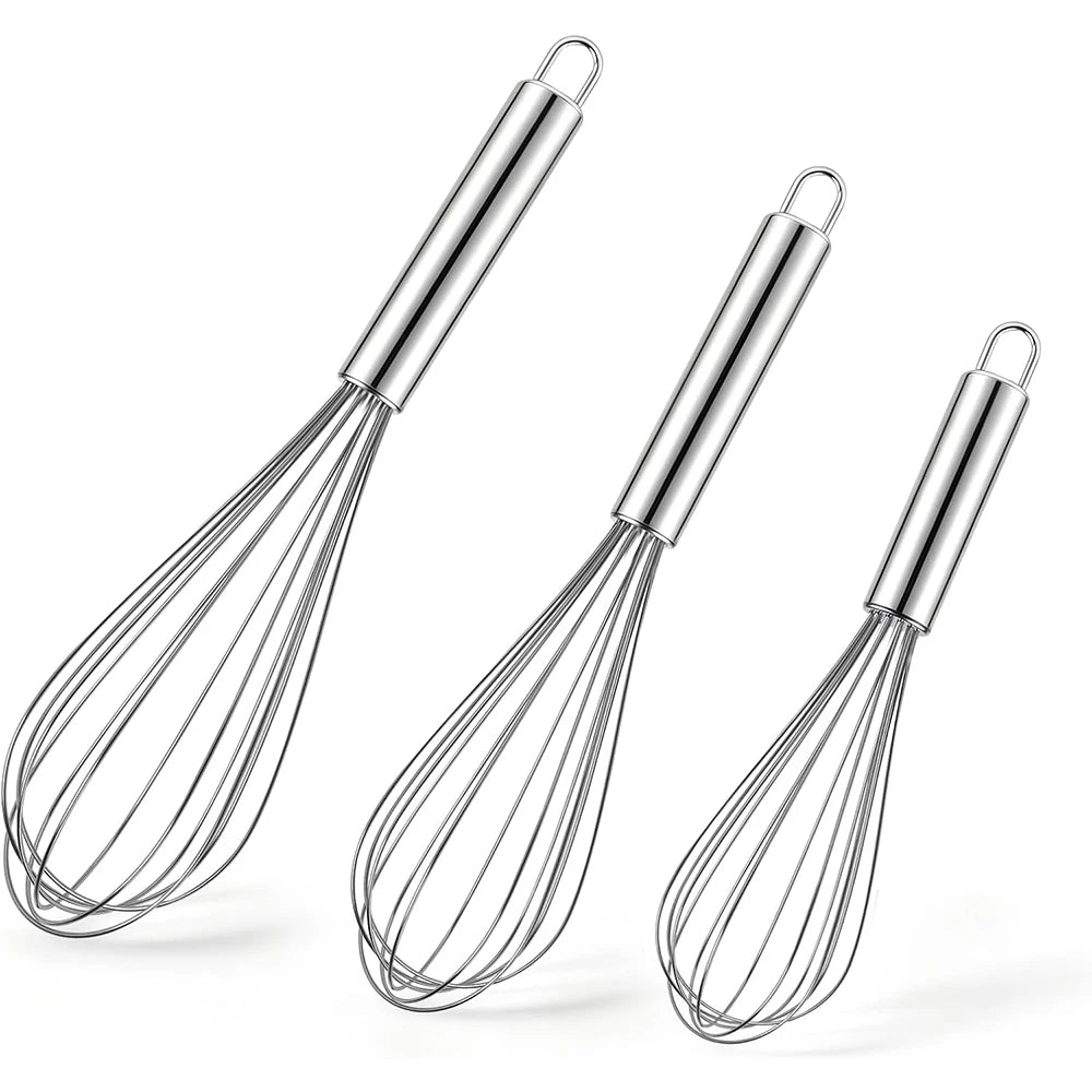 Stainless Steel Egg Whisk Kitchen Utensil - 8, 10, 12 Inch Ballon Mixer Tool