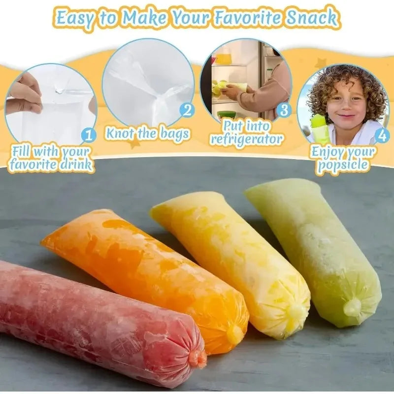 Disposable Popsicle Bags Bulk Pack - Food-Grade Plastic Freezer Bags for Homemade Ice Treats