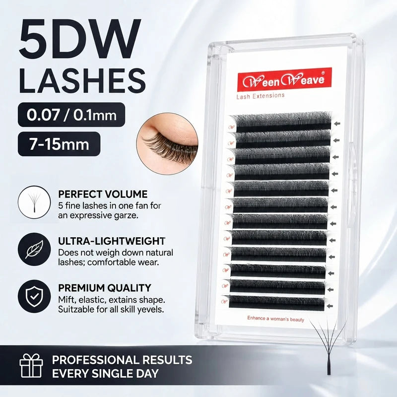 5D W Style False Eyelash Extensions Premade Fans Natural Soft Bloom Lashes