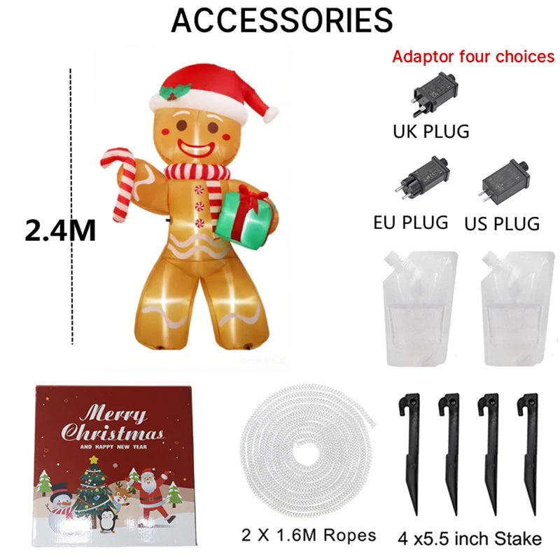 8FT Christmas Inflatable Gingerbread Man with LED Lights Outdoor Yard Decoration