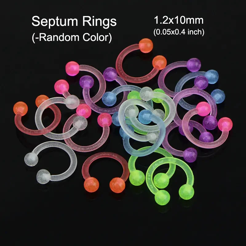 Glow In Dark Flexible Body Piercing Jewelry Set - Tongue, Ear, Lip, Septum, Eyebrow, Cartilage, Daith, Helix