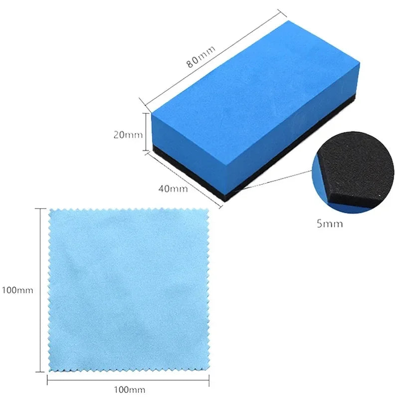Car Ceramic Coating Applicator Kit - Blue Sponge & Microfiber Cloth for Wax & Paint Protection