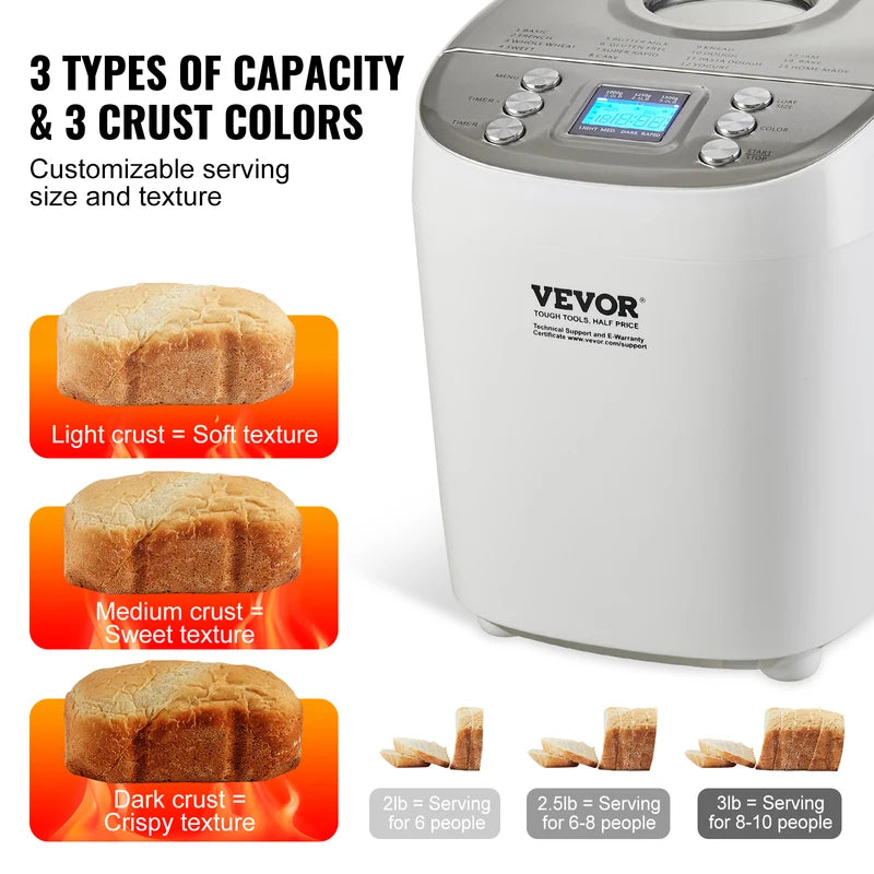 15-in-1 Bread Maker with Ceramic Inner Pot, Gluten-Free Setting, 3 Capacity Options