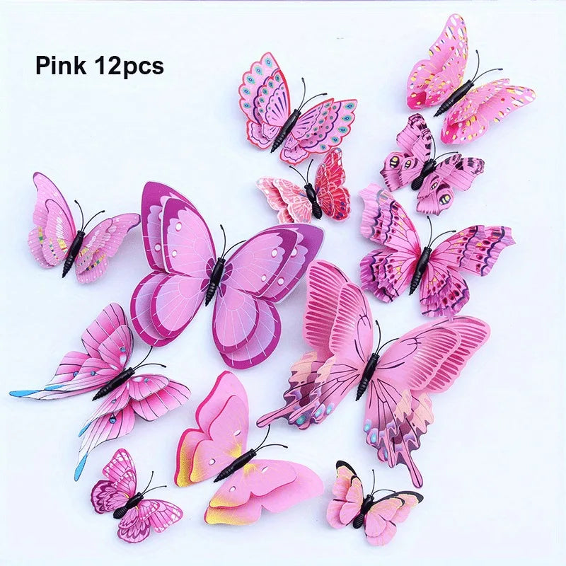 12-Pack 3D Double Layer Butterfly Wall Stickers for Living Room Decoration, Wedding & Party Decor