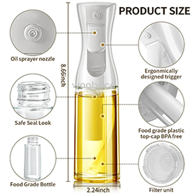 Oil Spray Dispenser for Kitchen Cooking & BBQ - 200/300/500ml Nebulizer Spray Bottle
