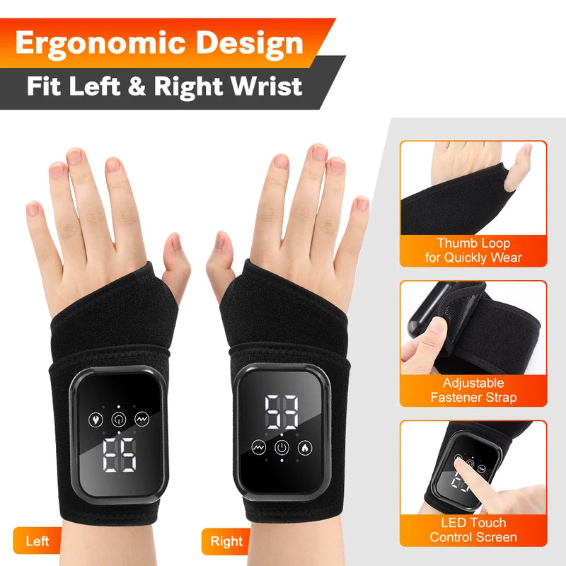 Electric Heating Wrist Massager with Vibration Therapy, Adjustable Heat & Support