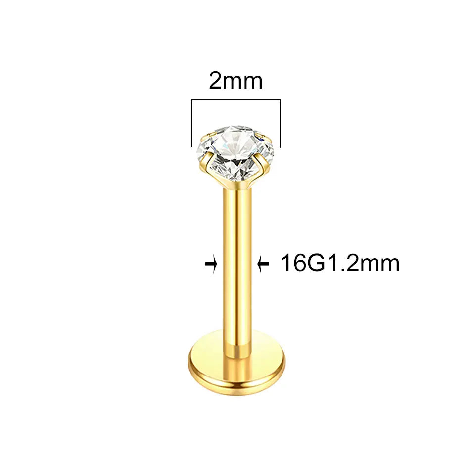 Titanium Labret Piercing Stud Earrings with Zircon 2-5mm Body Jewelry